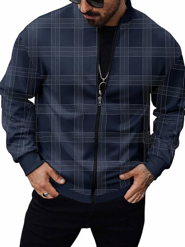 Image of Noble Monk Men Cotton Blend Checkered Full Sleeves Mock Collar Regular Fit Casual Jacket | Casual Winter Jackets | Jackets for Winter Wear