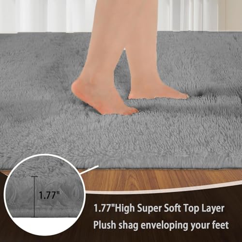 Tapis de salon 200 x 290 cm gris shaggy et lavable - 4