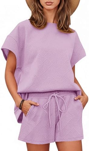 Tankaneo Womens Loungewear Set Short Sleeve Tops and Shorts 2 Piece Outfits Matching Lounge Pajama Set with Pockets