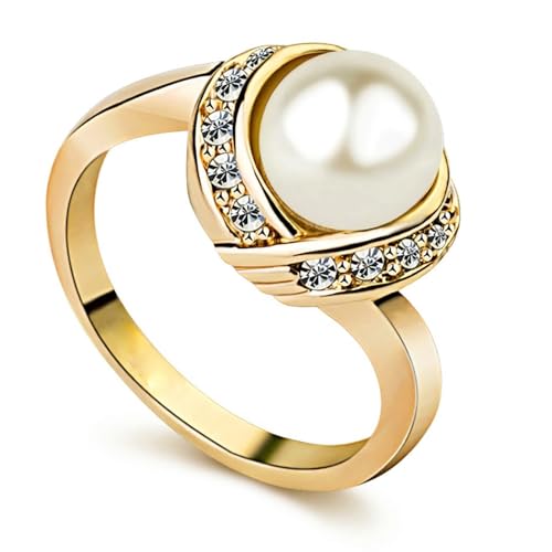 ACEFEEL Fashion Cocktail Pearl Rings for Women Costume Jewelry Statement Ring R103 (Gold 9)