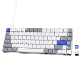 AUSDOM Wireless Bluetooth 75% Mechanical Keyboard: Compact Rechargeable White Backlit Gaming Keyboard with 84-Key Layout, Multi-Device Connection, Low Profile Brown Switches for Windows/Mac/PC/Laptop