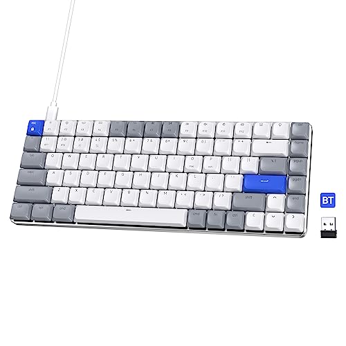 AUSDOM Wireless Bluetooth 75% Mechanical Keyboard: Compact Rechargeable White Backlit Gaming Keyboard with 84-Key Layout, Multi-Device Connection, Low Profile Brown Switches for Windows/Mac/PC/Laptop
