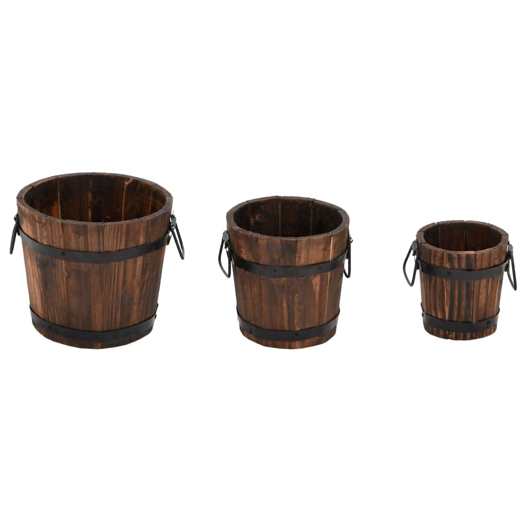 Set di 3 secchi in legno massiccio di abete con foro di drenaggio e manici in metallo, vaso per piante ed erbe aromatiche