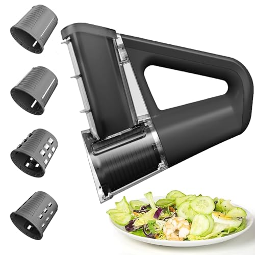 Handheld Vegetable Cutter Vegetable Slicer, Cordless Vegetable Chopper with 4 Blades, Use for Shaving Ice, Cucumber Potato Slicer, Electric Salad Maker for Onion, Cucumber, Carrot, Garlic Black