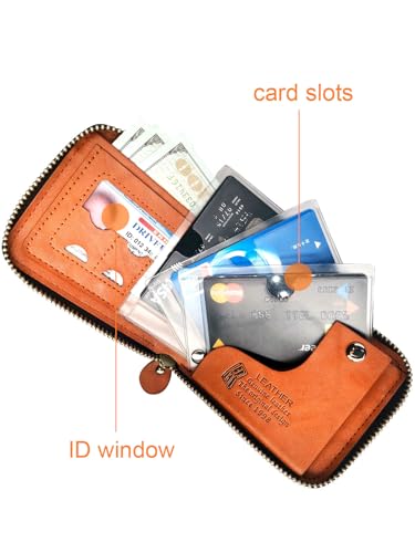 Mens US Dollar Bill Zip Around Bifold Wallet Leahter Card Credit Holder (Brown)3