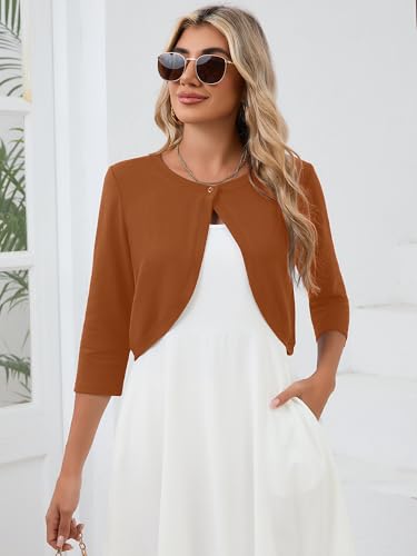 Image of Heymoments Women's 3 /4 Sleeve Casual Shrugs Lightweight Open Front Cropped Cardigan for Dresses