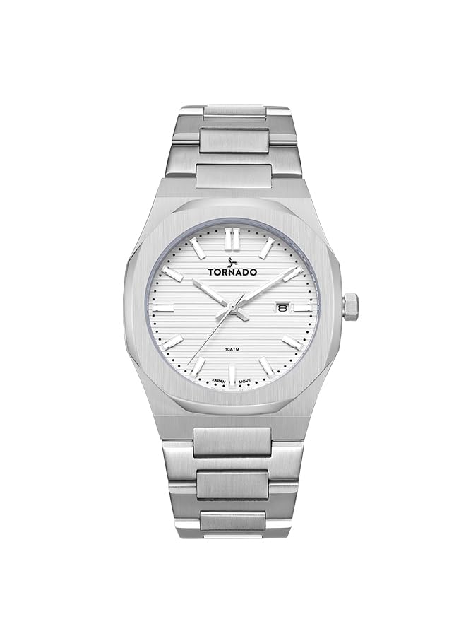 Tornado Gift Set Men's Miyota GM12 Movement Watch, Analog Display and Stainless Steel Brushed Bracelet Strap - T23006C-SBSW-S, Silver