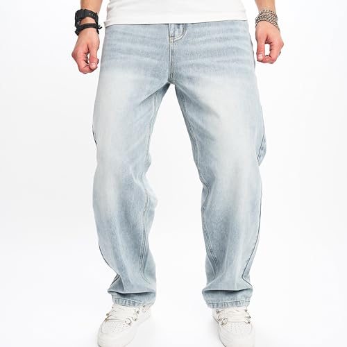 WEIBUMAOYI Men's Wide-Leg Jeans Straight Leg Carpenter Denim Pants Loose fit Trousers2