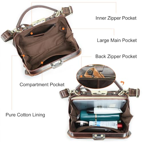Image of CONTACTS Doctor Bag Purse for Women Luxury Leather Handbag with Lock Shoulder Bag Vintage Top Handle Bag