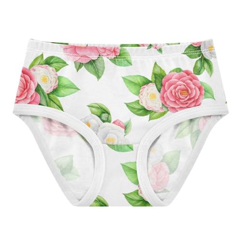 Watercolor Pink White Camellia Flowers Toddler Underwear Custom 2t Cotton Little Girl Panties Print Kids Undies Briefs