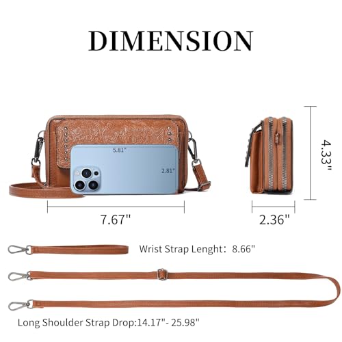 Image of FALAN MULE Crossbody Bags for Women Small Leather Cell Phone Wallet Wristlet Purse with Zip Around 2 Strap