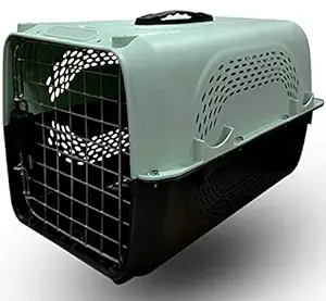 The DDS Store Pet Travel Carrier Dog Cat Rabbit Basket Plastic Handle Hinged Door Folding Collapsible Transport Box Crate Cage Size 19.5 x 13 x 12.5 Inch for Puppy Cats (Green)