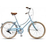 CYBIC Bicicleta de Ciudad 24/26” para Mujer, Bicicleta Urbana Retro Estilo holandés con Shimano 7V, Bicicleta Ligera de Aluminio con Cesta de ratán (Pulgadas, 26, Azul, Pulgadas, 18)