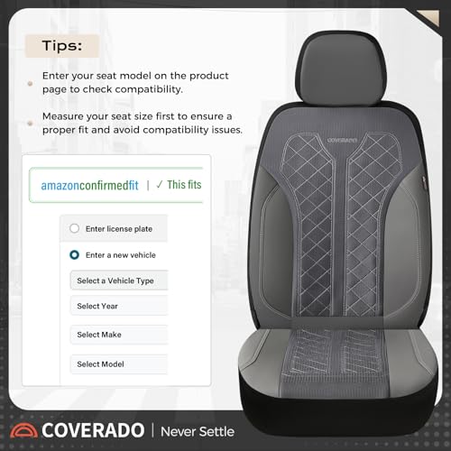 Image of Coverado Car Seat Covers 2-Pack, Luxury Front Seat Covers, Automotive Car Seat Protectors, Gray Driver Seat Covers Universal Fit for SUVs, Trucks, Sedans