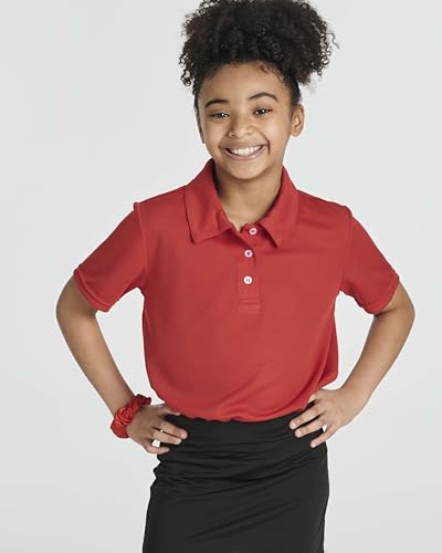 Image of 3 Pack Girls' Mesh Polo Shirts Short Sleeve Collared School Uniform Tops | Sizes 4-18, Quick Dry Performance Knit, Easy Care Everyday, Back To Class Ready, Plain Smart Collar, Golf