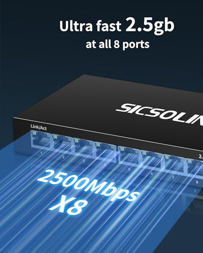 Image of 8-Port 2.5G Unmanaged Ethernet Switch, 8x2.5G Base-T RJ45 Ports, 40Gbps Switching Capacity, Fanless Metal, Plug & Play for NAS, PC, Gaming, WiFi AP