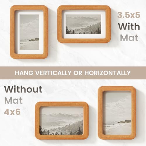 Image of 4x6 Picture Frame, USA-Sourced Natural Teak Wood Photo Collage Frame with HD Tempered Glass, Modern Simple 4 x 6 Wooden Frame Matted to 3.5x5, Gallery Wall Frames for Art, Wall or Tabletop Display