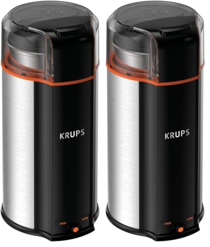 Image of KRUPS: 3oz Coffee Grinder, Ultimate Silent Vortex Plastic and Stainless Steel Grinder with Removable Bowl Mess-Free, 8 Times Quieter, 2 Speeds 240 Watts,Dry Herbs,12 cups ground Silver (Pack of 2)