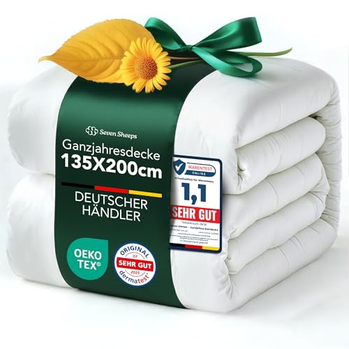 seven sheeps Allergiker Bettdecke 135x200 Ganzjahresdecke Oeko-Tex Dermatest sehr gut Temperaturregulierende Atmungsaktive Premium Duvet Waschbar bei 60C