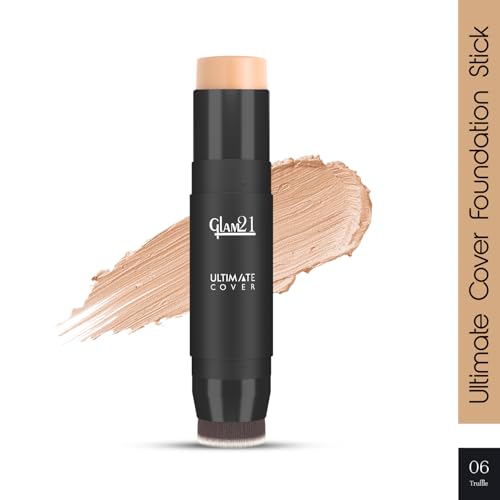 Image of Glam21 Ultimate Cover Foundation Stick | Face Foundation Stick with In-Built Brush | WaterProof, Long Lasting Formula & Natural Matte Finish | For All Skin Tone | 8Gm| 06-Truffle