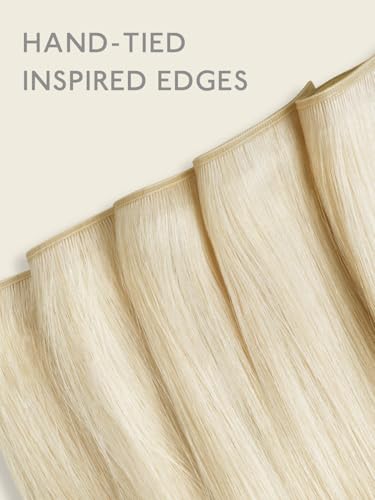 Image of WENNALIFE Invisible Edge Seamless Clip in Hair Extensions Real Human Hair | 16'' 130g 7pcs White Blonde. Ultra-Thin PU Weft, Easy, Comfortable Clip in Luxury Remy Hair Extensions