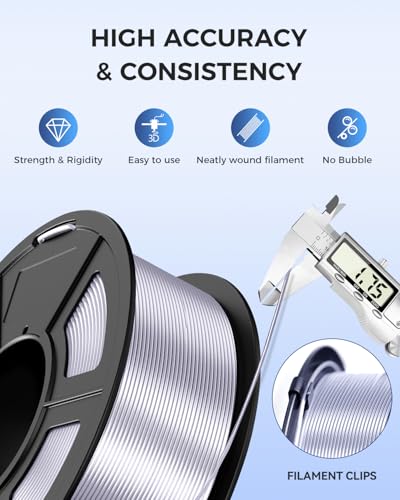Image of JAYO Silk PLA Filament 1.75mm Silver 1.1kg, Metal-Like Shiny PLA, Smooth Silky Finish, Easy to Print, Accuracy + /- 0.02mm, Fits for Most FDM 3D Printers