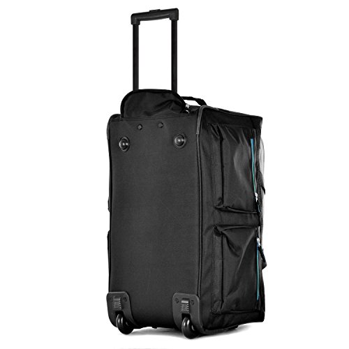 Olympia 8 Pocket Rolling Duffel Bag, Black/Teal, 22 inch