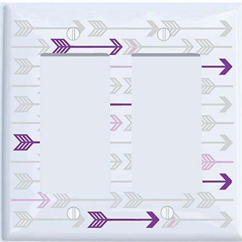 Purple and Grey Arrow Print Pattern Light Switch Plate Double Rocker Covers/Arrows Woodland Forest Nursery Wall Decor for Baby (Double Rocker Switch Plate Cover)