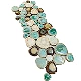 Hominter Pebble Porcelain Mosaic Glossy Mixed Aqua, Cream & Coffee Glazed Ceramic Tile for Bathroom, Shower Floor, Accent Wall, Spa Decor (3x12 Sample)