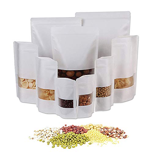 100 Piezas Blanco Kraft Levántate Pantalones, Termosellable Cremallera Papel Bolsas Bolsas De...
