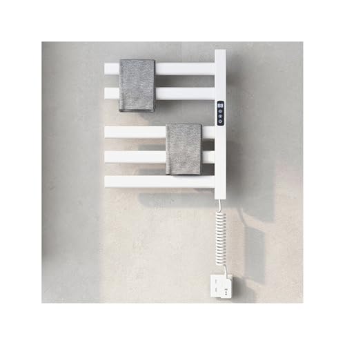 Calentador de Toallas para baño, toallero de Pared, toallero calefactable enchufable, 5 Barras, Temporizador Integrado, Control de Temperatura Inteligente, Color Blanco