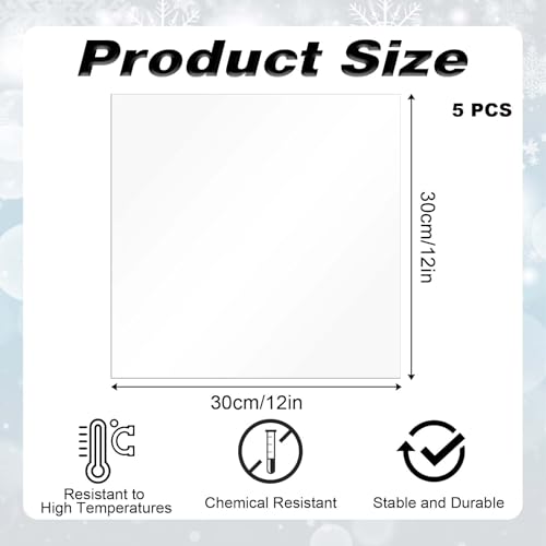 Image of 5 Pcs Polycarbonate Sheets, 12x12x0.02inch Clear Plastic Sheet Shatter Resistant Cuttable Polycarbonate Panels Hard Plastic Sheets for DIY Crafts Picture Poster Frames Invitations Displays
