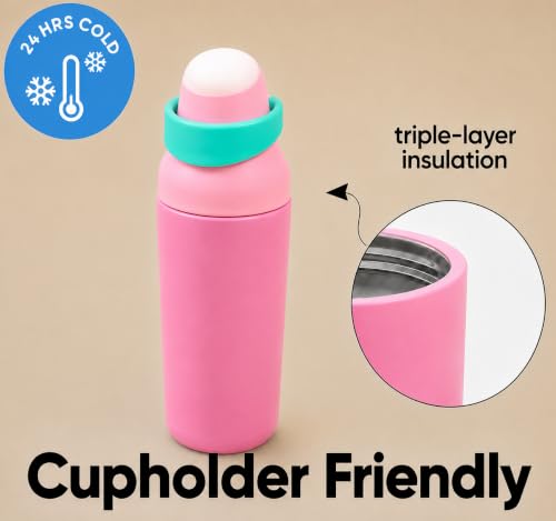 Image of HomeCloud 500ML Stainless Steel Water Bottle for Kids - Double Wall Vacuum Insulated, Leakproof Straw Lid, BPA-Free Reusable Flask with Dual Drinking Spout for School,Travel & Sports (Pink Green)