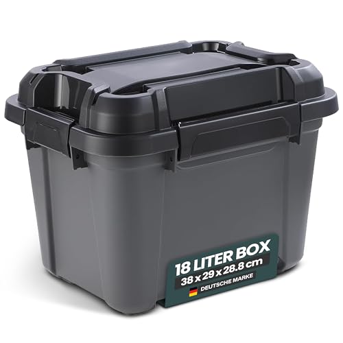 Kreher Lagerbox Bunker Tough Aufbewahrungsbox mit Deckel und Silikondichtung (IP67/IPX7). Aus robustem Kunststoff in verschiedenen Größen. Ideal für feuchte Räume Keller Garage Camping uvm. (18L)