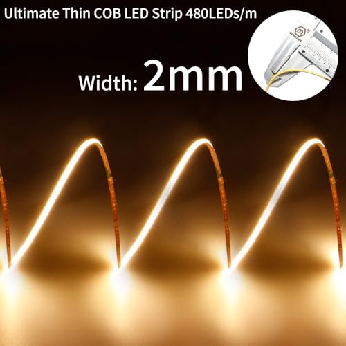 Tira de LED COB 2mm 5V 3000K Blanco Cálido 6.56FT miniatura 7