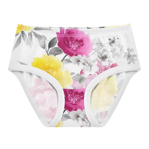 Animals Toddler Underwear Floral 2t Cotton Little Girl Panties Watercolor Pink Yellow Flowers White Briefs Underpants