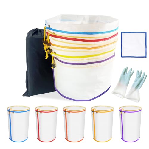 5-Pack 5 Gallon Reusable Mesh Filter Bags 5 Color Nylon Filter Bags 25 to 220 Micron Suitable for Hydroponics Gardening and Industrial Applications