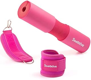 Sweative Barbell Pad with Ankle Straps for Cable Machines Do Squats, Lunges, Hip