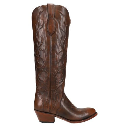 Lucchese Women's Peri Western Boot Round Toe Chocolate 6 M