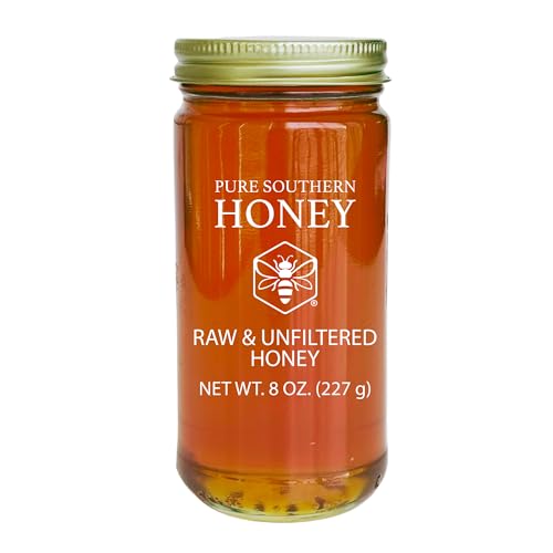 100% Authentic, USA - Made Raw Unfiltered Honey, Made by Pure Southern Honey [ 8 oz ] - Unheated -...
