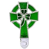 Irish Night Light Celtic Cross and Shamrock Stained Glass