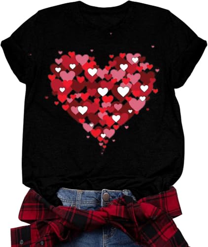 Image of Valentines Shirts for Women Valentine Love Heart Printed Graphic Tshirt Cute Girls Casual Top