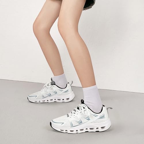 IDIFU Women's Walking Shoes Lace Up Running Tennis Athletic Non Slip Comfortable Sneakers Lightweight Breathable Casual Shoes for Women Gym Workout Cross Training Sports Slip On Fashion Sneakers3