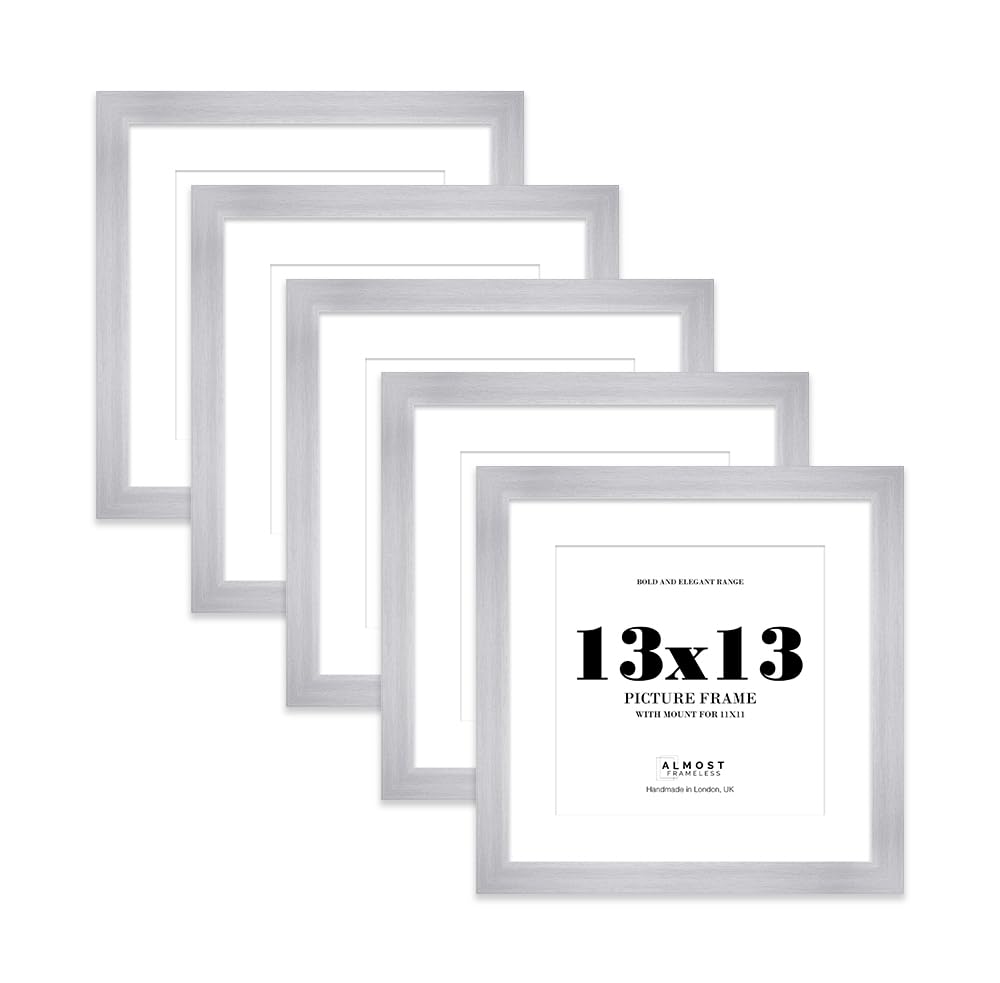 13x13" Silver Square Frame With Mount for 11x11" Pictures 28mm Edge Frame Display with Wall Hooks, 5 Pack