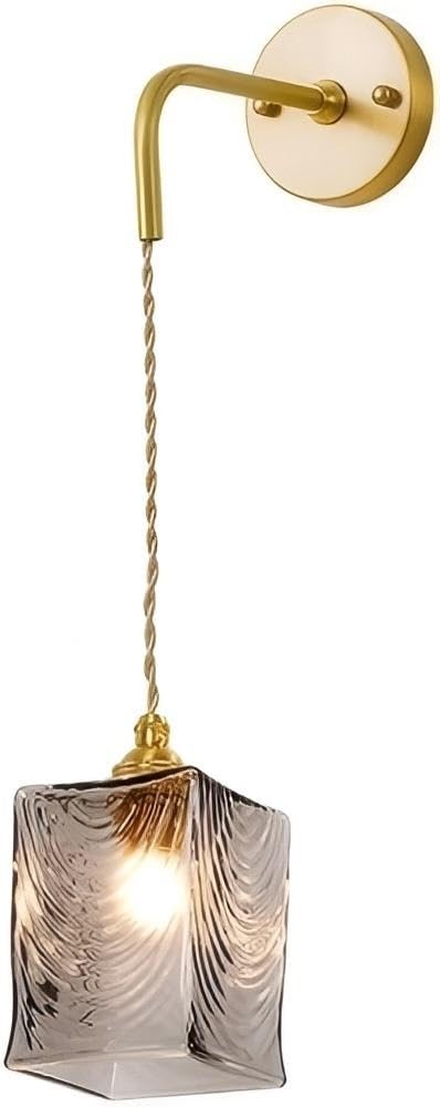 Applique da Parete Moderne in Vetro Grigio Fumo, Lampada da Parete Rettangolare cablata in Ottone con Paralume Semitrasparente, Lampada da Parete Regolabile retrò Vintage per Isola Cucina, Comodi