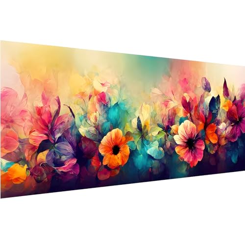 Hjjdiyes Peinture par numéros Paysage adulte 90 x 40 cm - Kit de bricolage pour adultes - Peinture par numéros - Grande taille XXL - Fleurs d'eau peinte à...
