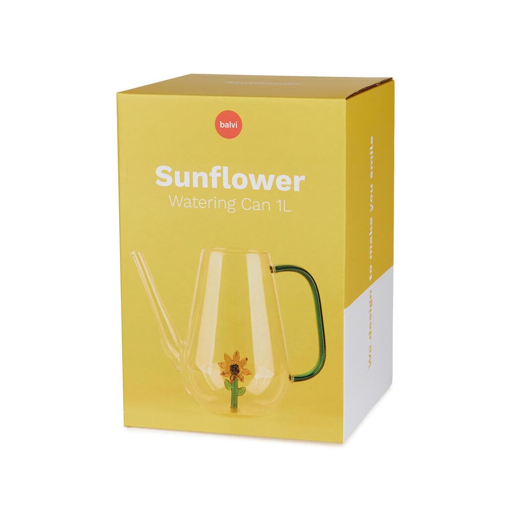 Balvi Regadera Botanical Sunflower Color Amarillo Hecha a Mano en borosilicato Vidrio 1 L