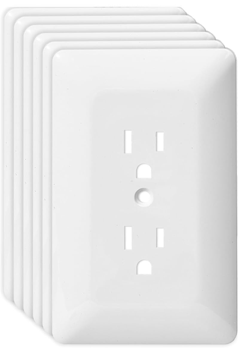 ZEFTV 6 Pack Duplex Outlet Covers Wall Plates 1-Gang Switch Outlet Electrical Cover Plate Unbreakable Thermoplastic Faceplate for Light Receptacle Outlet Switch, Glossy White