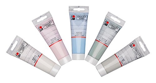 Marabu Chalky Chic 02610000087 Set met 5 x 100 ml dekkende, matte krijtverf, op waterbasis, doseerdop, rollen, verven en… - Image 3