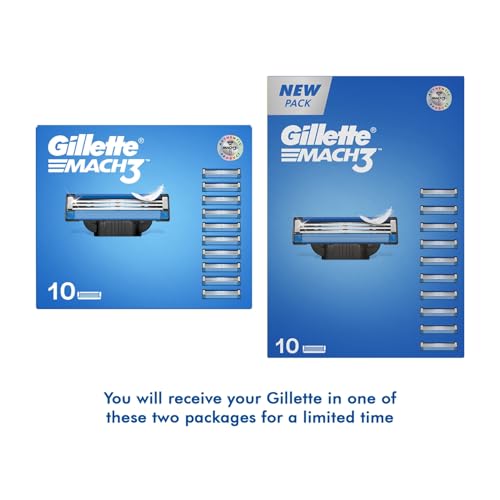 Image of Gillette Mach3, Shaving Blades For Men | 10 Cartridges, Super Value Pack | 10 Cartridges Last Up-To 150 Shaves | Your Most Comfortable Shave